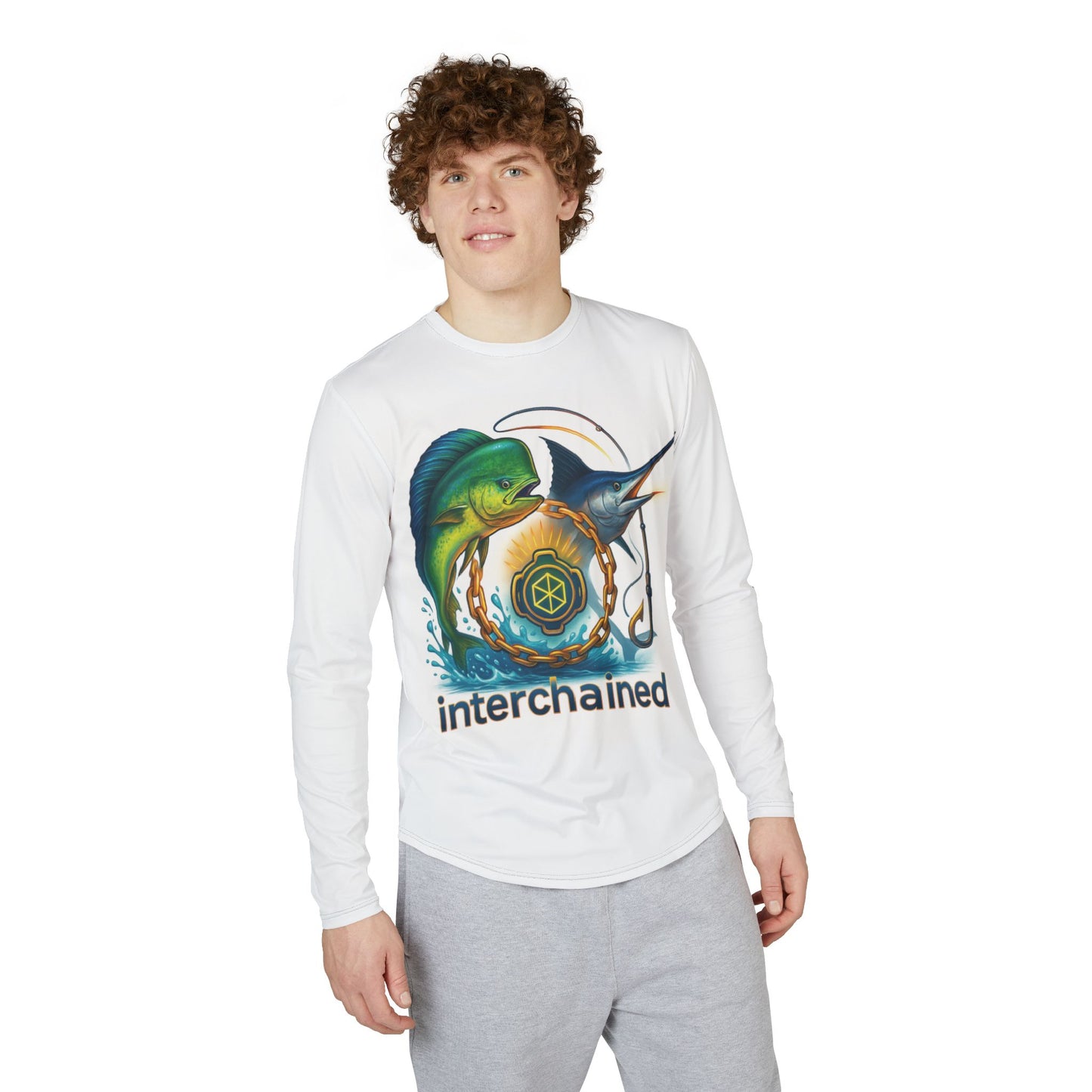 Men's Fishing UV Protection Shirt - Interchained Blockchain Design