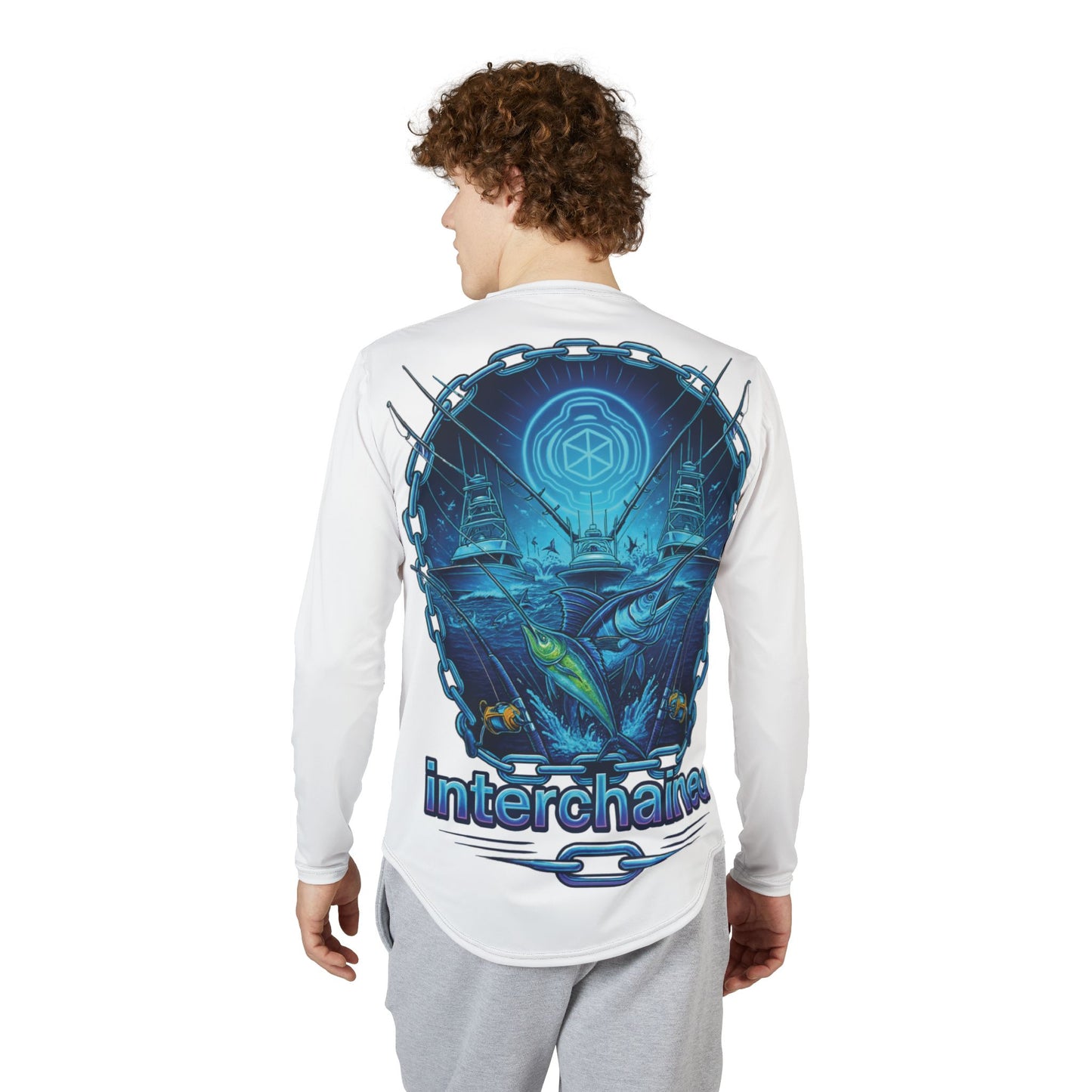 Men's Fishing UV Protection Shirt - Interchained Blockchain Design