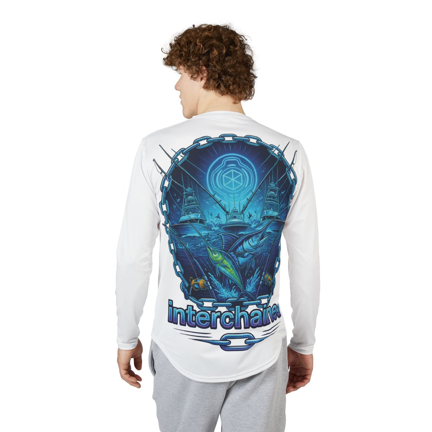 Men's Fishing UV Protection Shirt - Interchained Blockchain Design