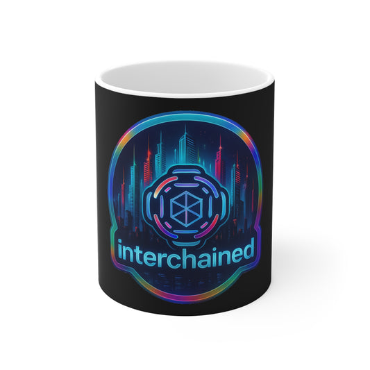 Cyberpunk Coffee Mug - Interchained, Unique Gift for Tech Lovers, Futuristic Design, Art Decor, Perfect for Home or Office